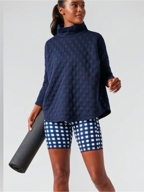 TUCKERNUCK Sport Quilted Funnel Neck Swing Sweatshirt Pullover Navy XS/S TNUCK